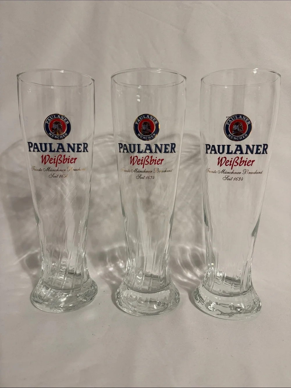 Paulaner Munchen Weissbier Pilsner .5 L Beer Glass Set of 3 - gold accent print